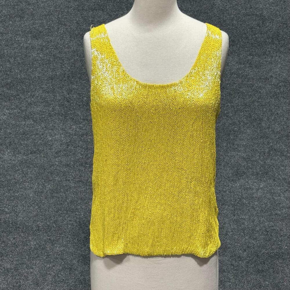 Ralph Lauren Tank Top Womens 6 Yellow Beaded Silk Scoop Neck Lined Camisole
